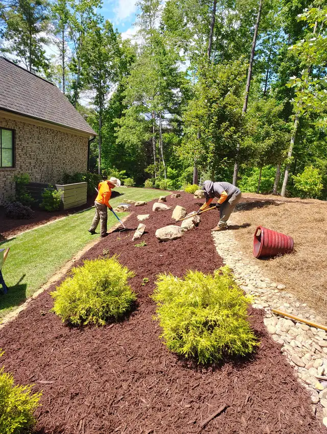 Mulch installation along walkway, Asheville NC