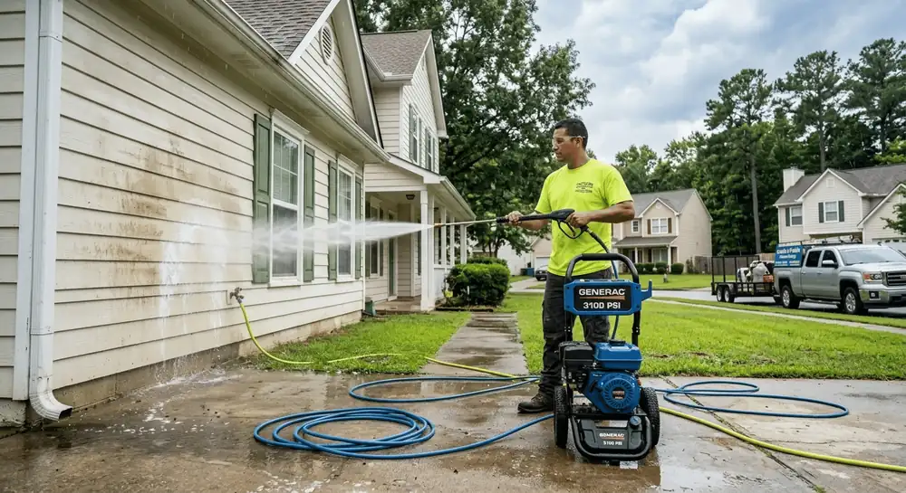 Pressure washing dirty siding back to clean in Asheville, NC